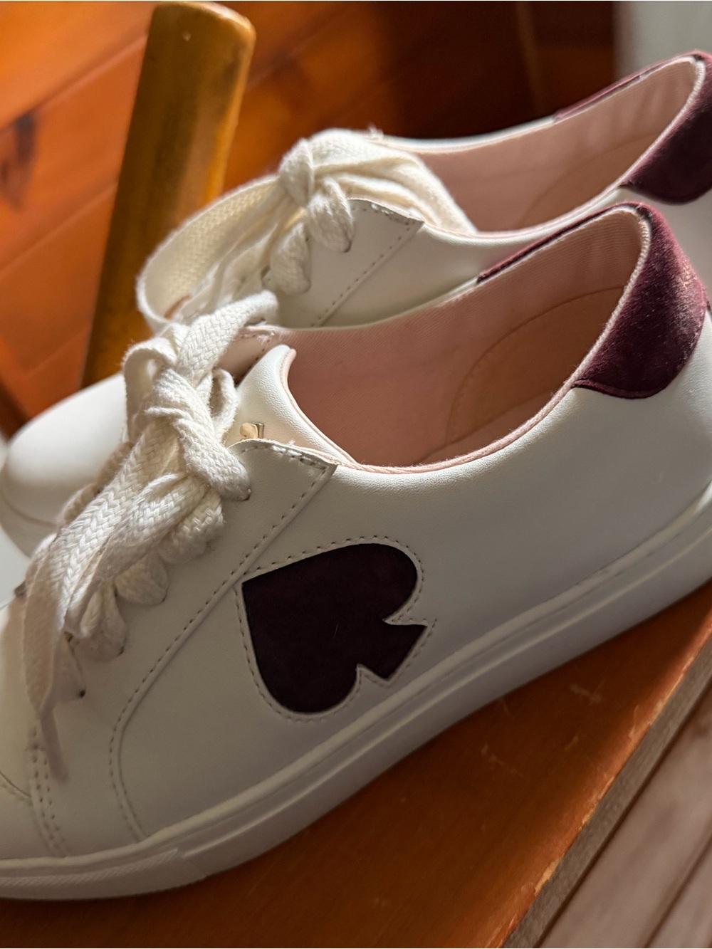 Kate Spade White Sneakers with Maroon spades